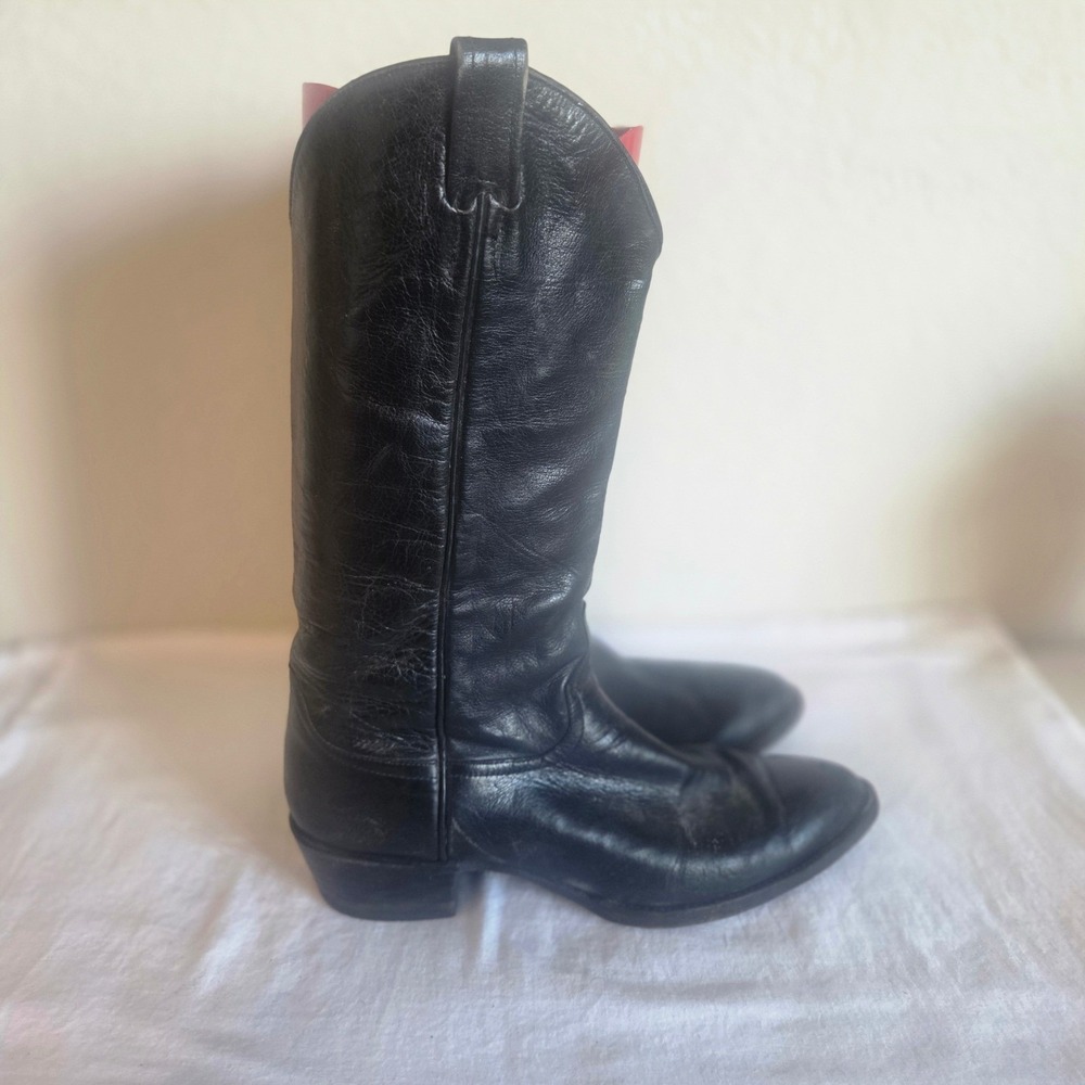 Larry Mahan Blk Leather Western Cowboy Boots MadeinTexas Pointed Toe Mens SZ 12D